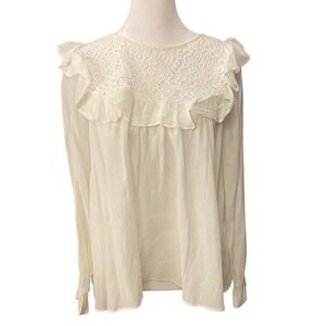 For love and lemons long sleeve white ruffle blouse xs swoop lace oversized